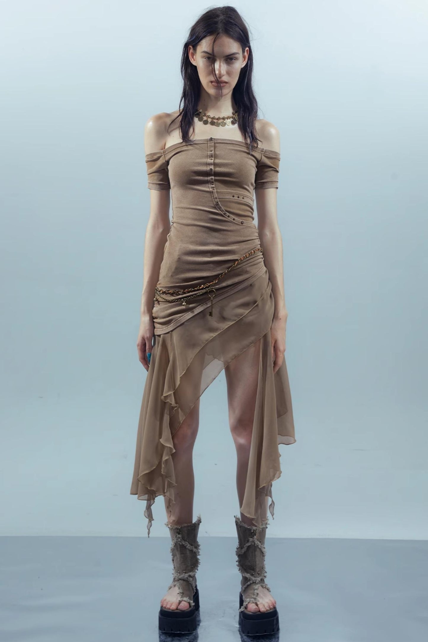 Patchwork Chiffon Asymmetrical Dress