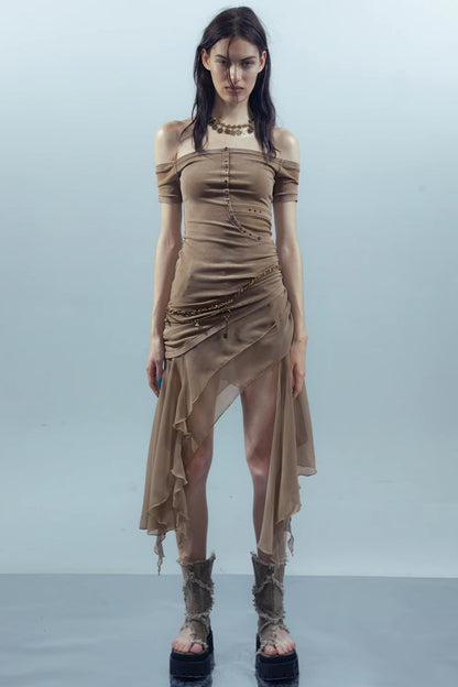 Patchwork Chiffon Asymmetrical Dress