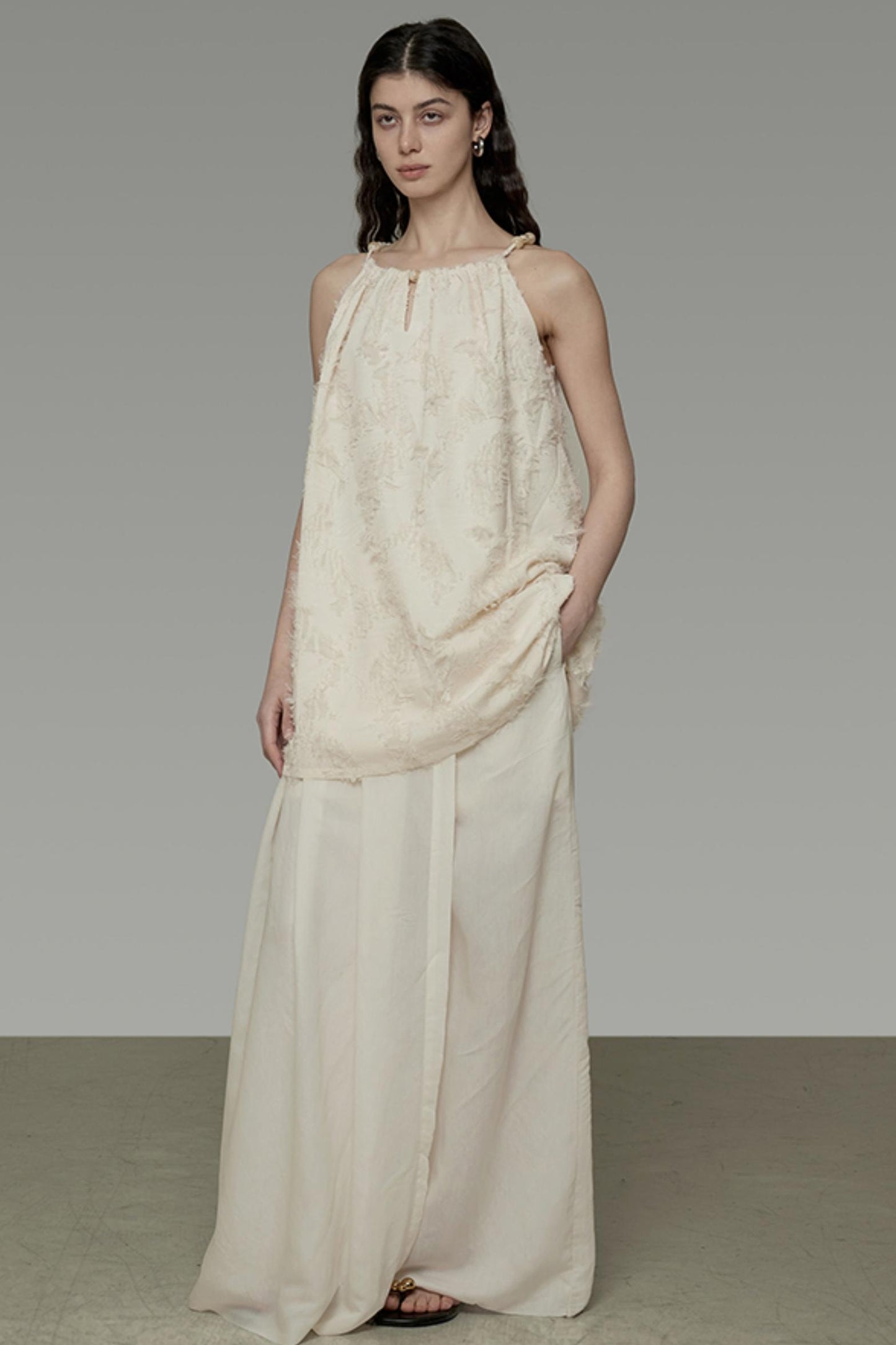 Floral Elegance Beaded Suspenders Top