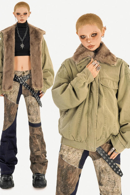 Punk Fur Collar Cotton Jacket