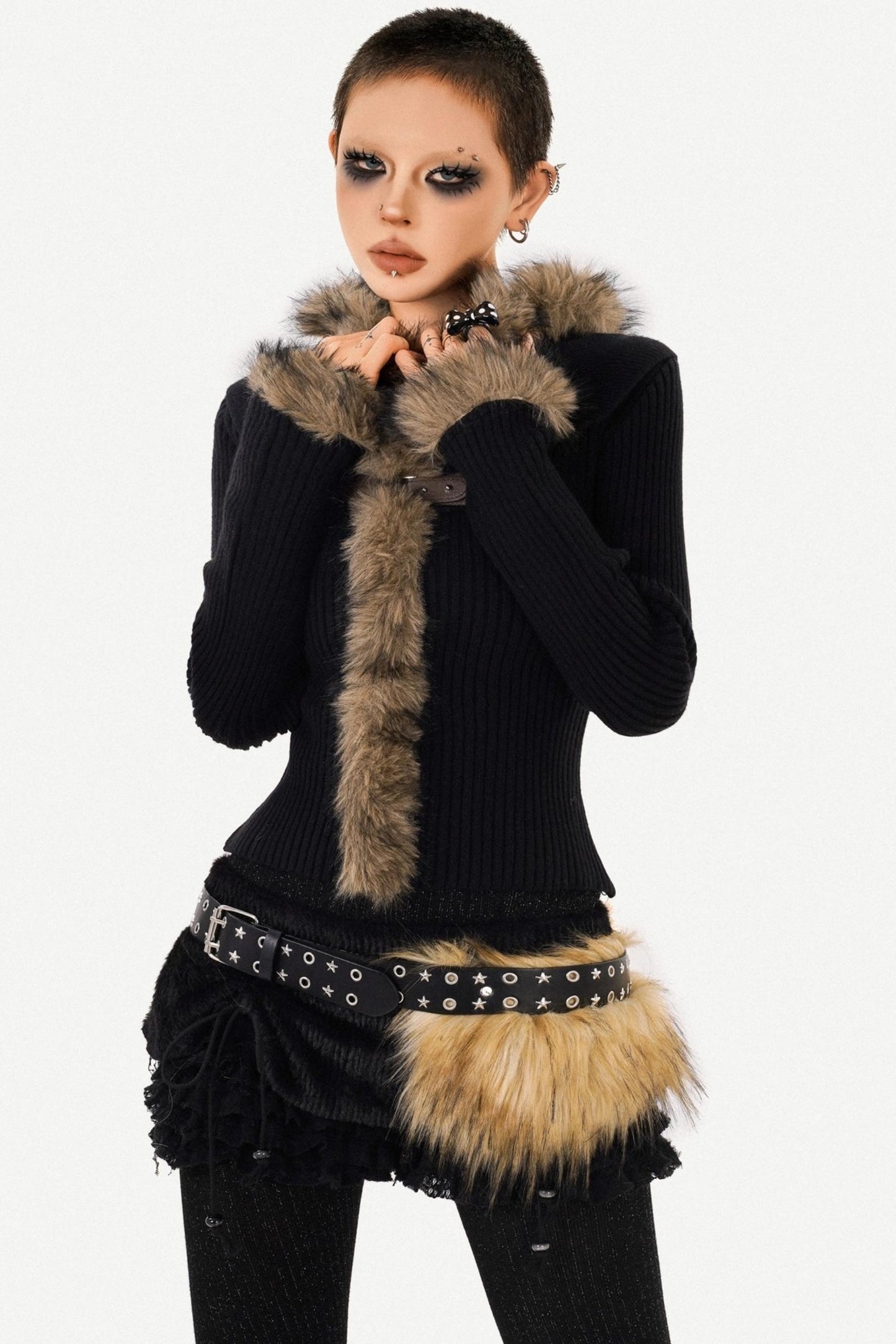 Retro Fur Collar Knit Sweater