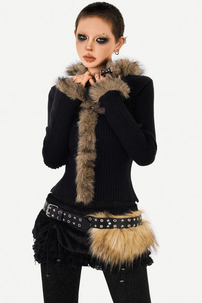 Retro Fur Collar Knit Sweater