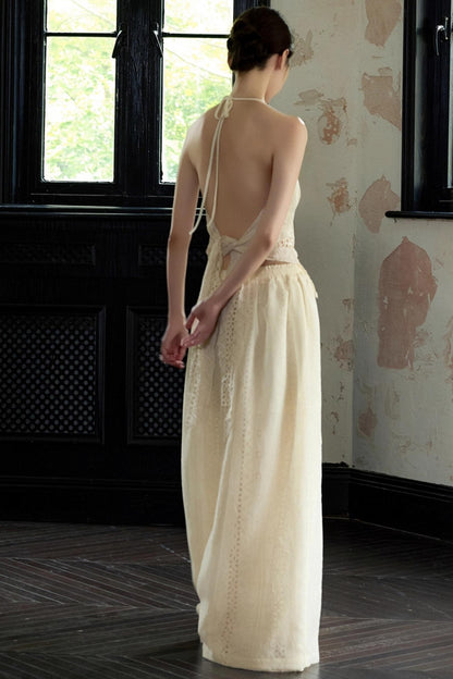 Romantic White Embroidered Halterneck Top