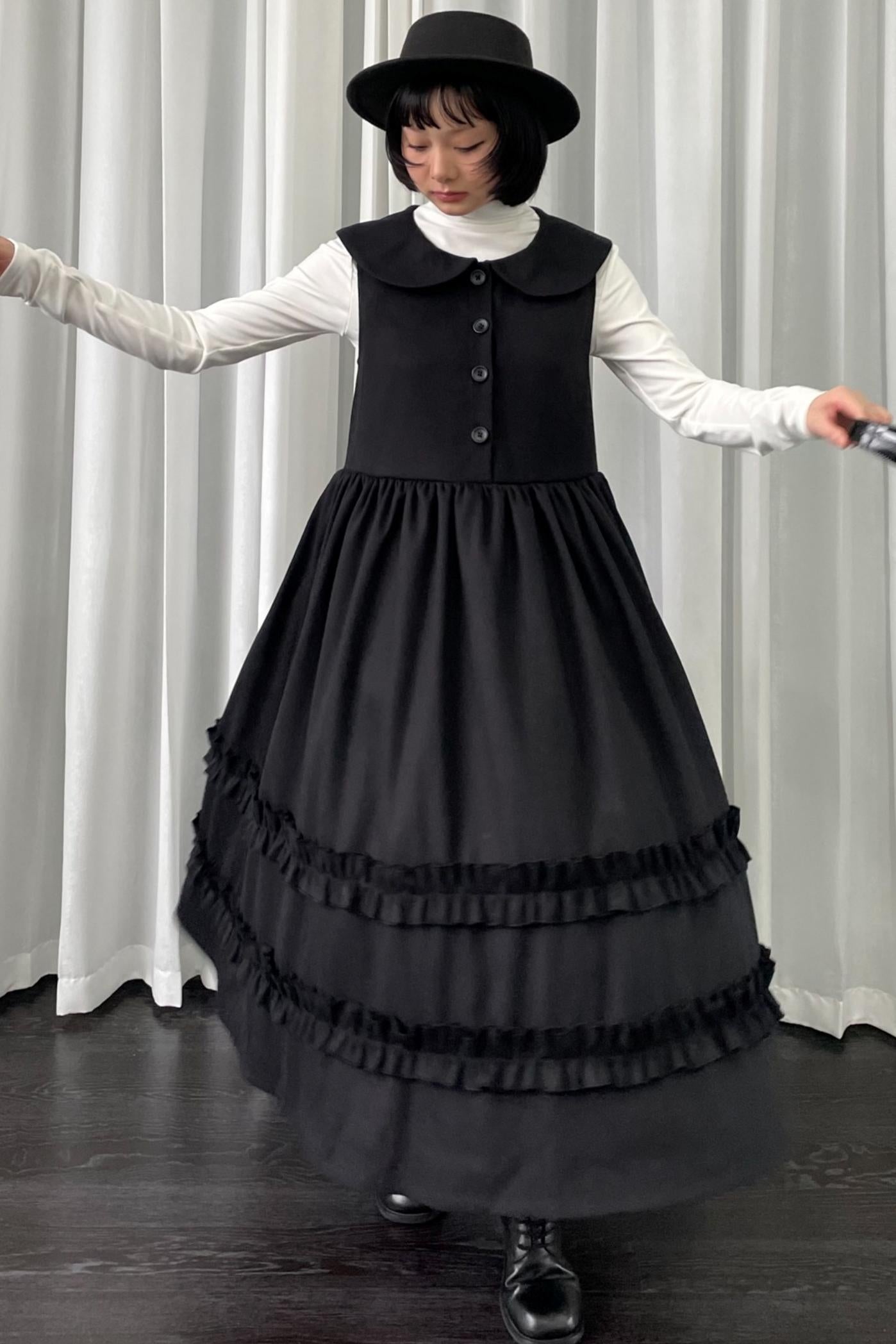 Black Woolen Layered Vest Dress