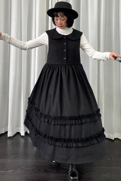 Black Woolen Layered Vest Dress