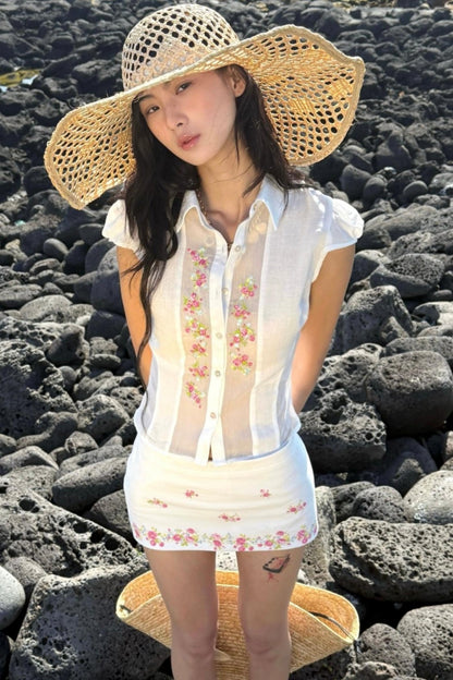 Elegant Floral Shirt And Skirt Set-Up