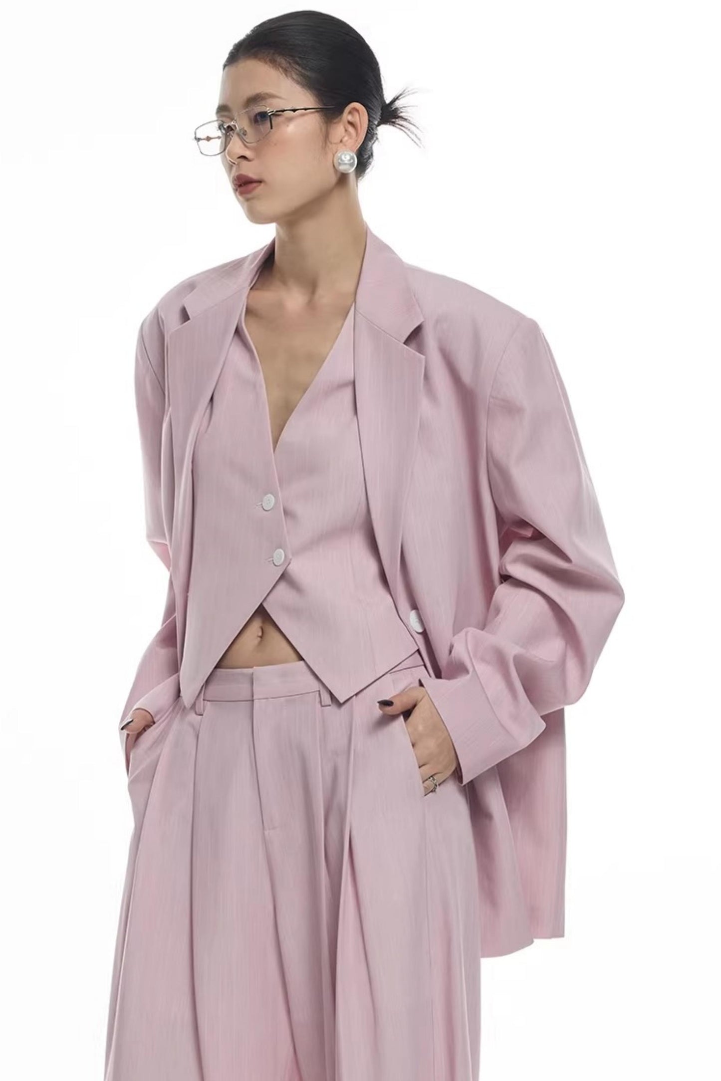 Light Pink Striped Blazer Jacket