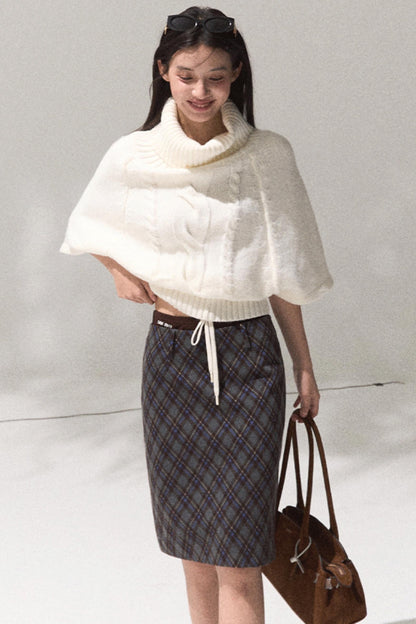 Moon Wool Twist Knit Cape Sweater Set-Up