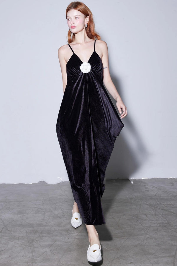 Custom Camellia Silk Velvet Slip Dress