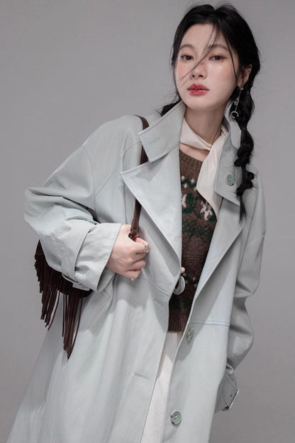 Two Collared Leather Trench Coat