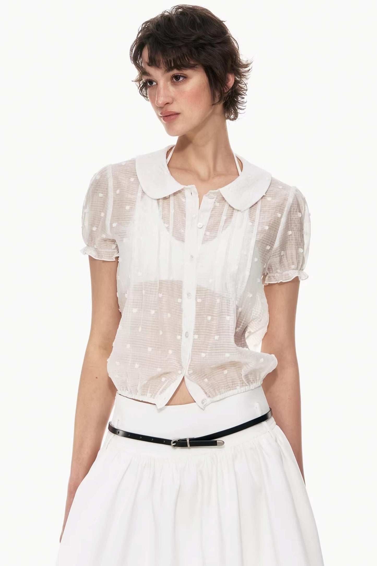 Lyocell Jacquard Doll Collar Blouse