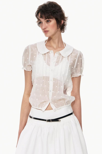 Lyocell Jacquard Doll Collar Blouse