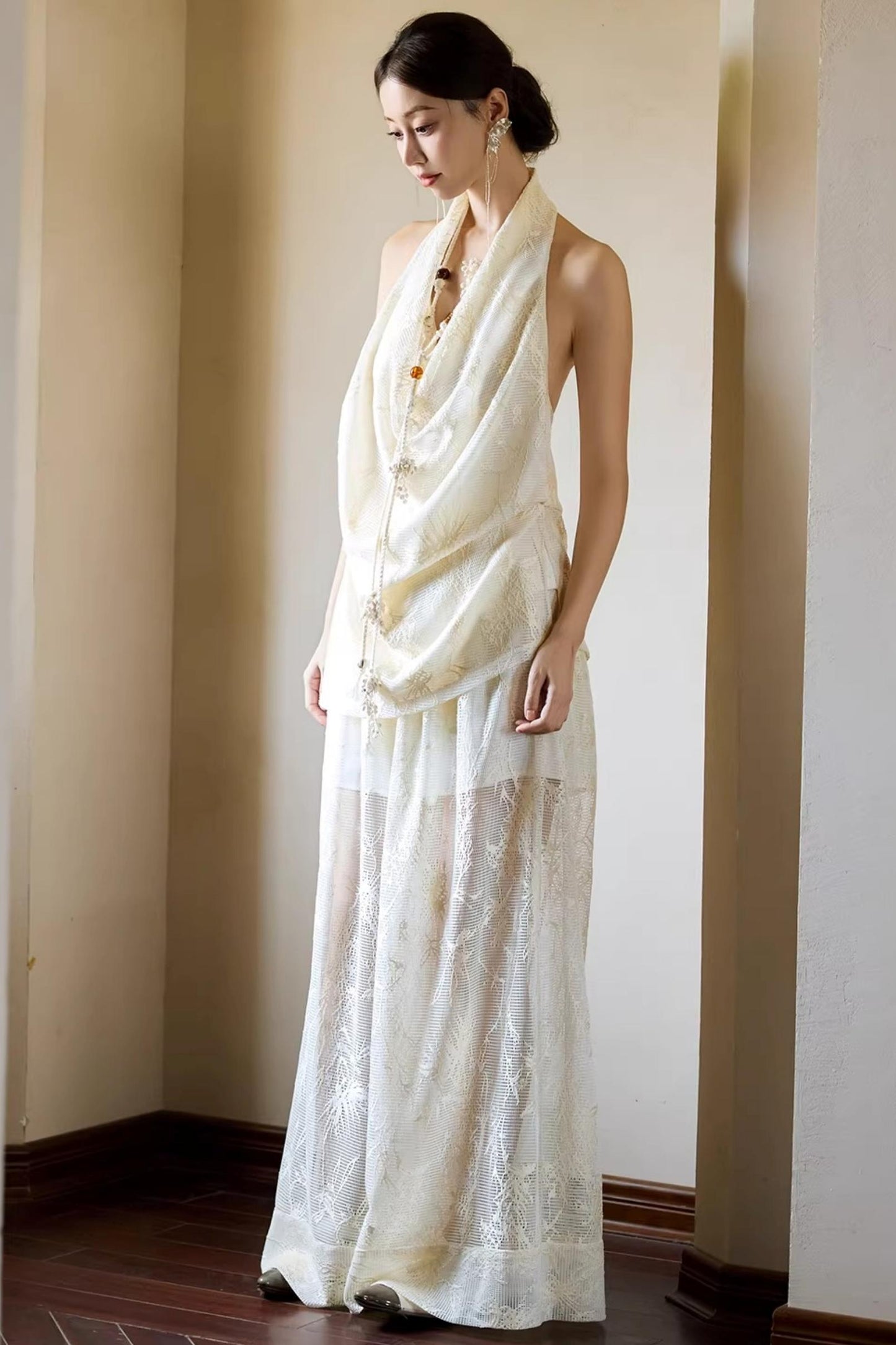Off-White Draped Halter Top