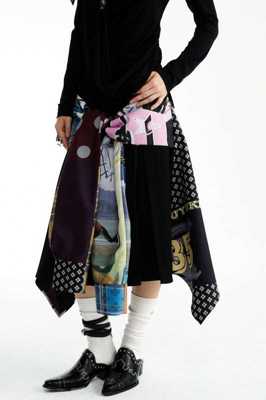 Street Print Deconstructed Stitched Skirt