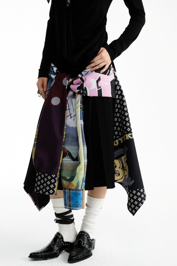 Street Print Deconstructed Stitched Skirt