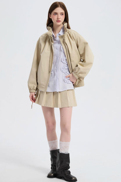 Autumn Floral Striped Ruffle Shirt