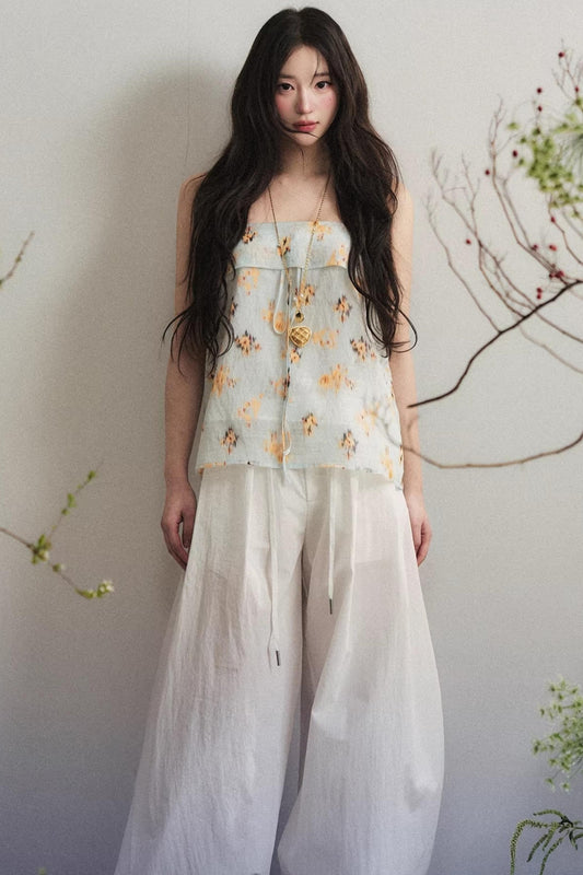 Floral Print Drawstring Top