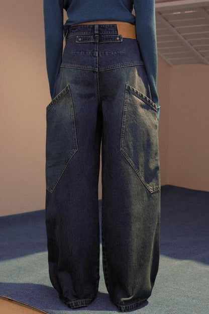 Wide-Leg Diagonal Pocket Jeans