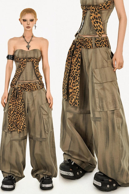 Retro Cargo Style Wide-leg Pants