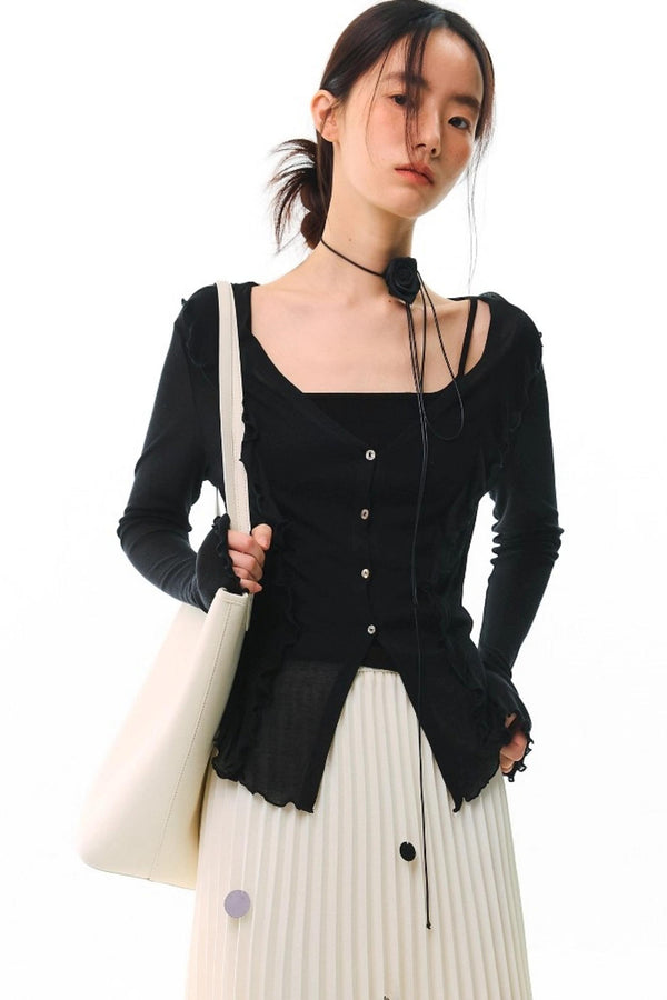 Soft Silhouette Bell Sleeve Knit Cardigan