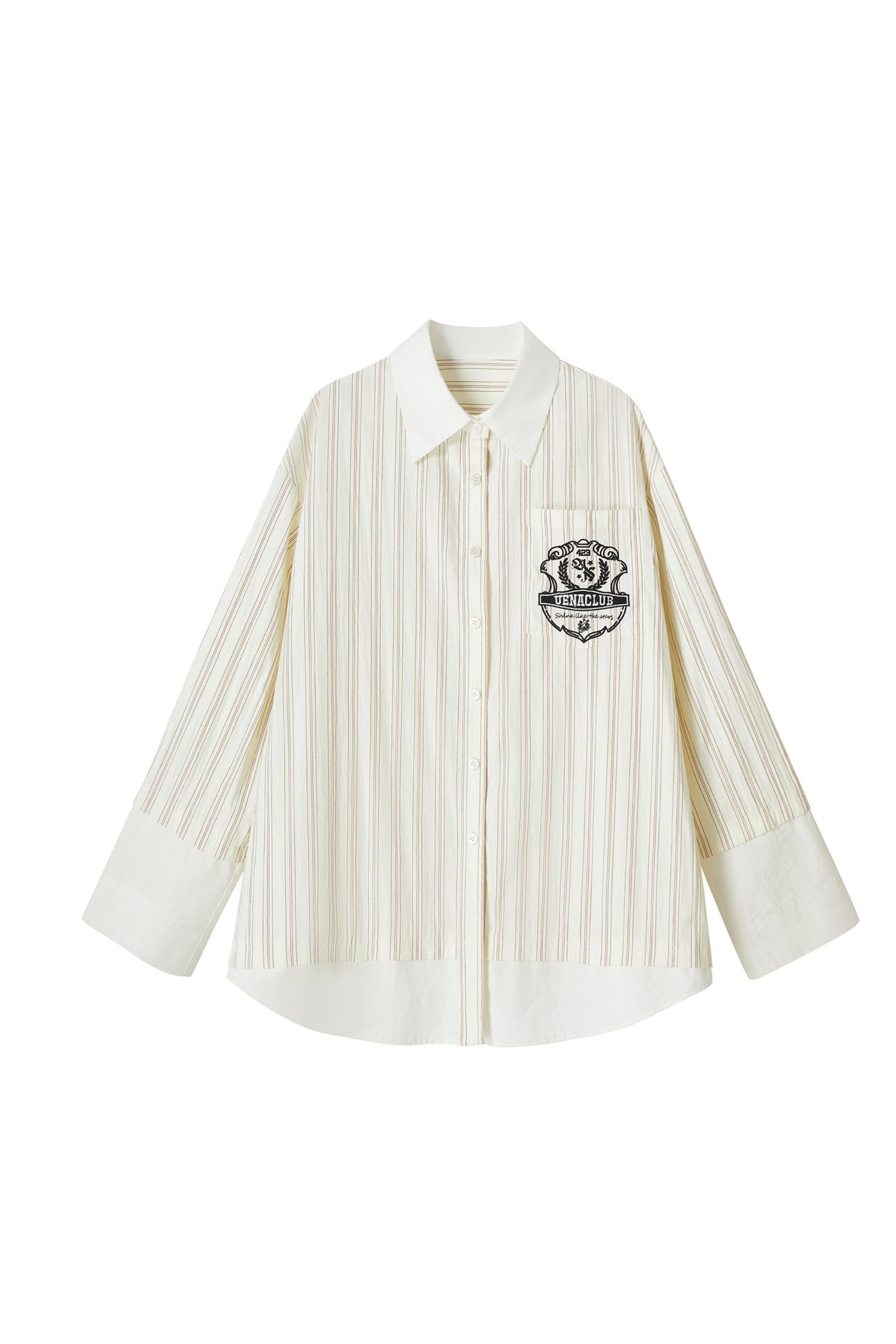 Beige Striped Embroidered Shirt
