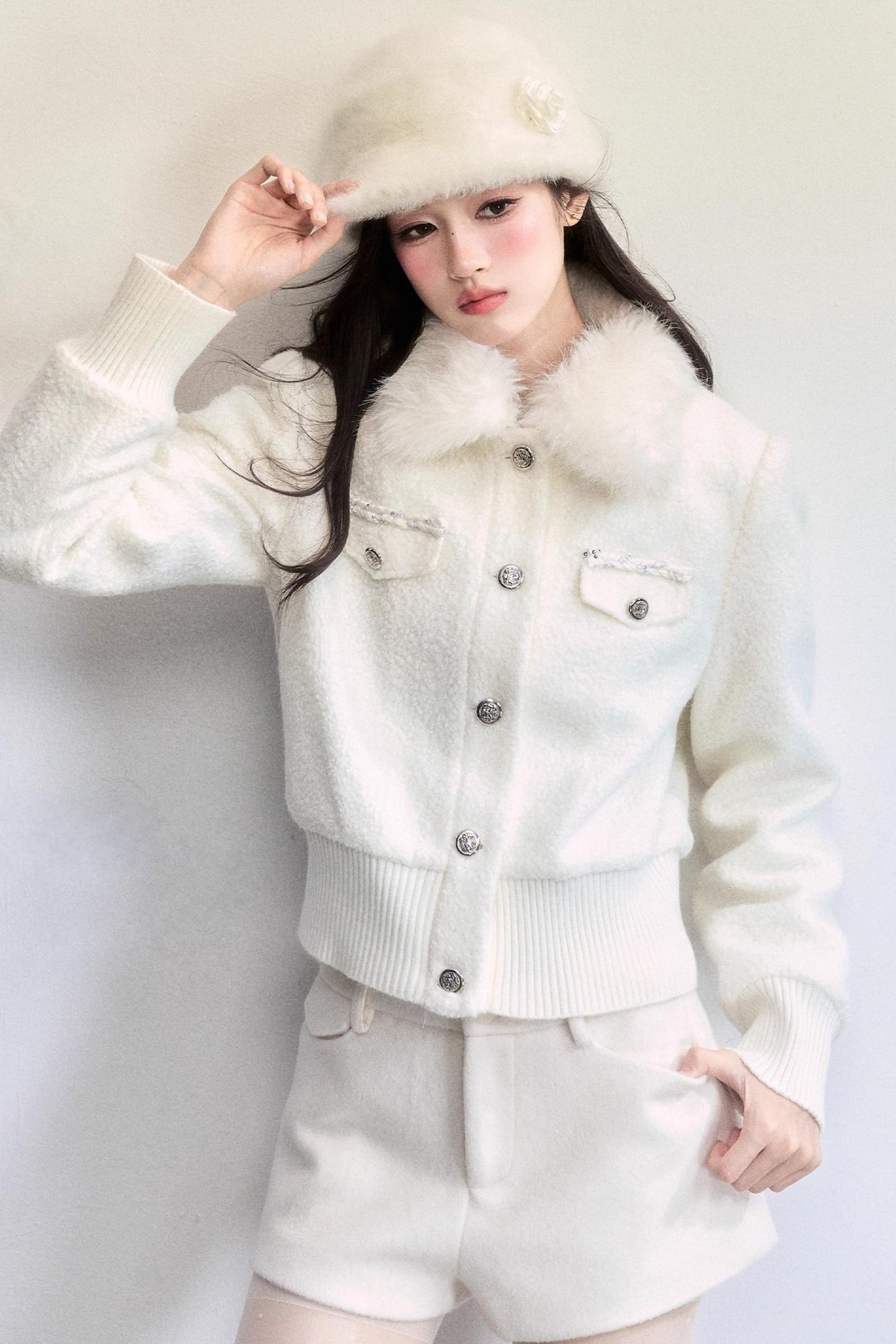 Winter Floral Plush Beret