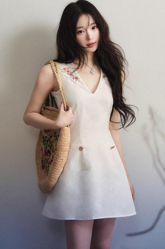 Embroidered Cotton White Dress