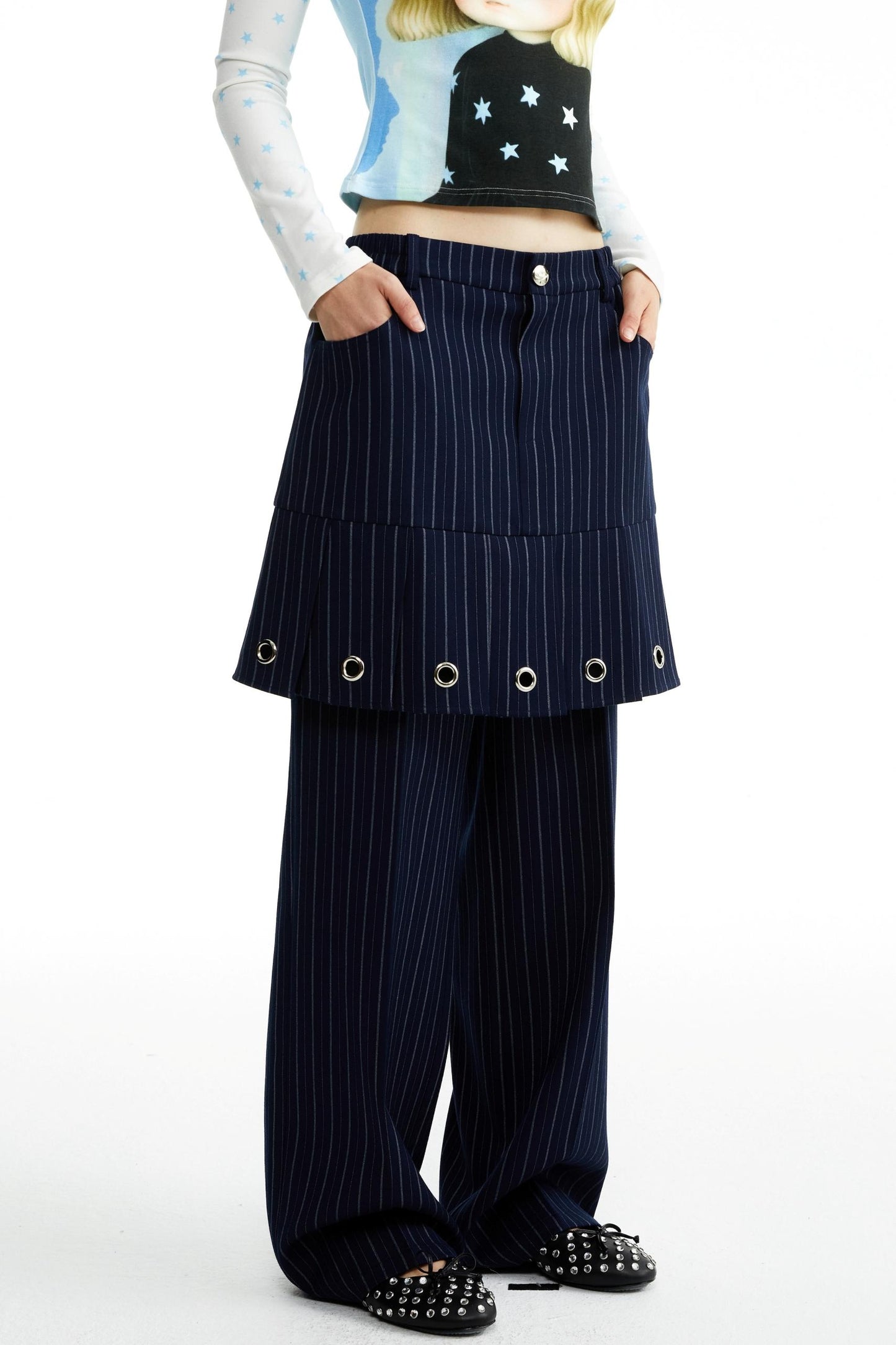 Fake Two-Piece Culottes Straight Pants