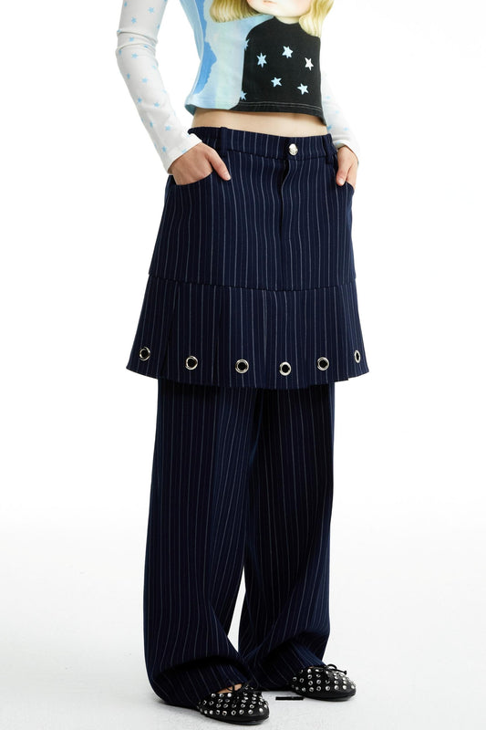 Fake Two-Piece Culottes Straight Pants