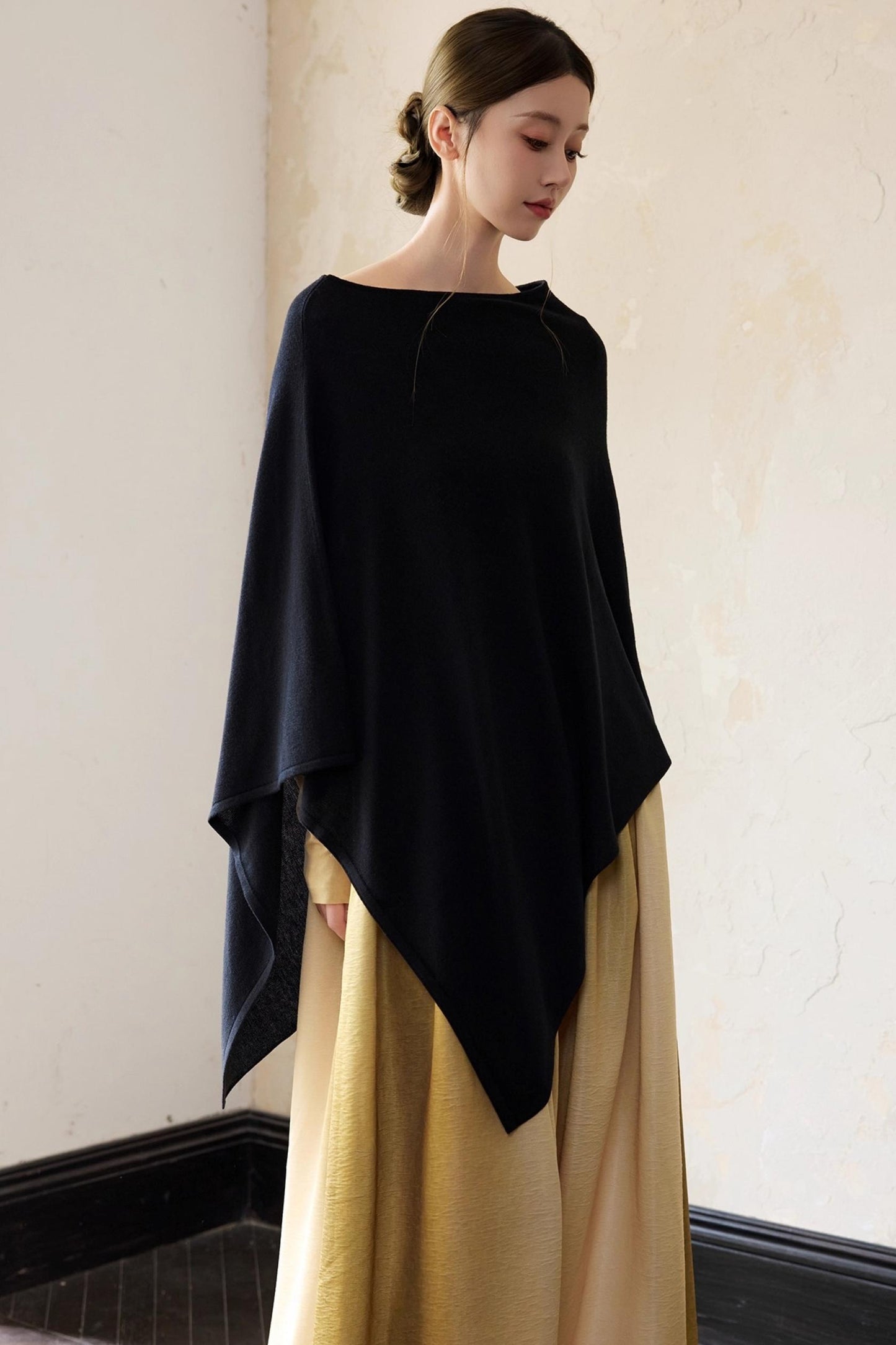 Autumn Black Wool Cloak Cape