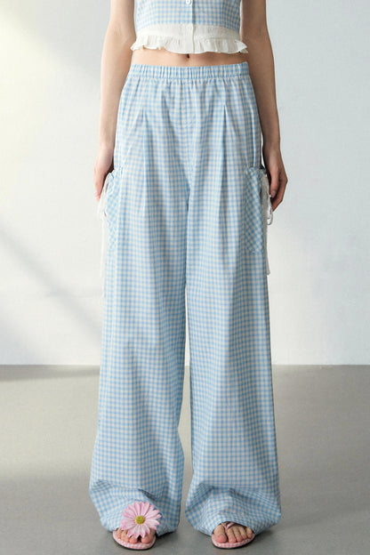 Blue Plaid Off-Shoulder Top Set-Up
