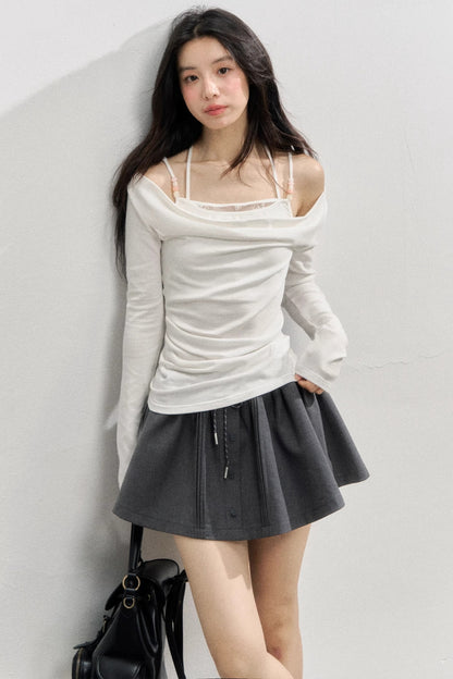 Pink Beaded Halterneck Long Sleeve T-Shirt