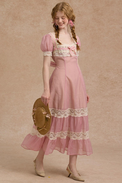 Tulip Satin Ribbon Pink Dress