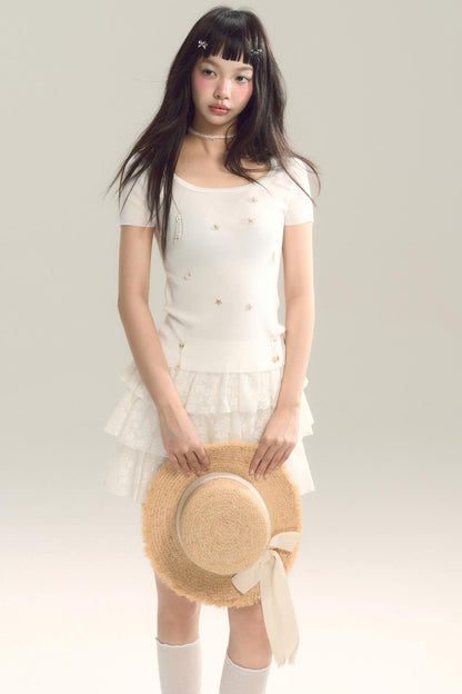 3D Shell Bead Knit Tee