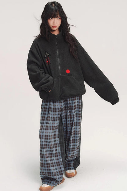 Colorful Embroidery Plaid Pants