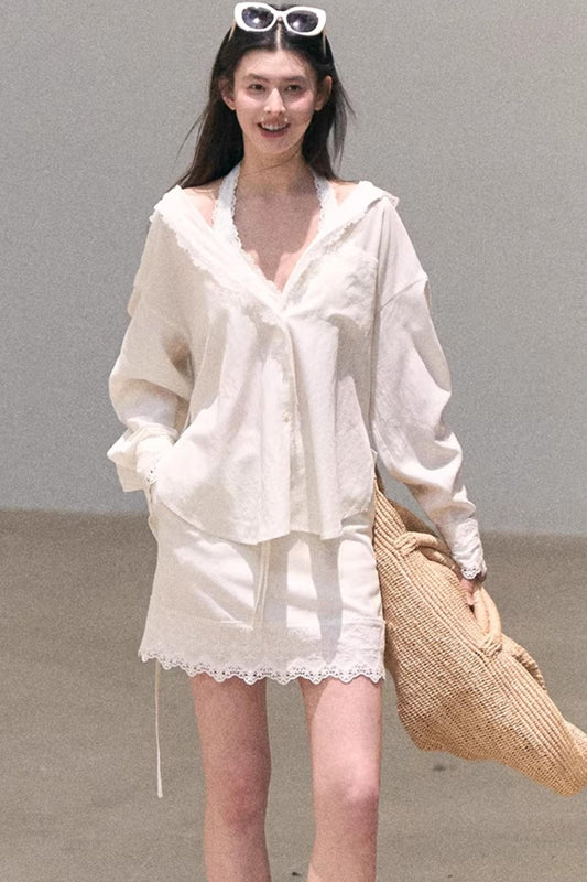 Lyocell Embroidered Lace Shirt Set-Up