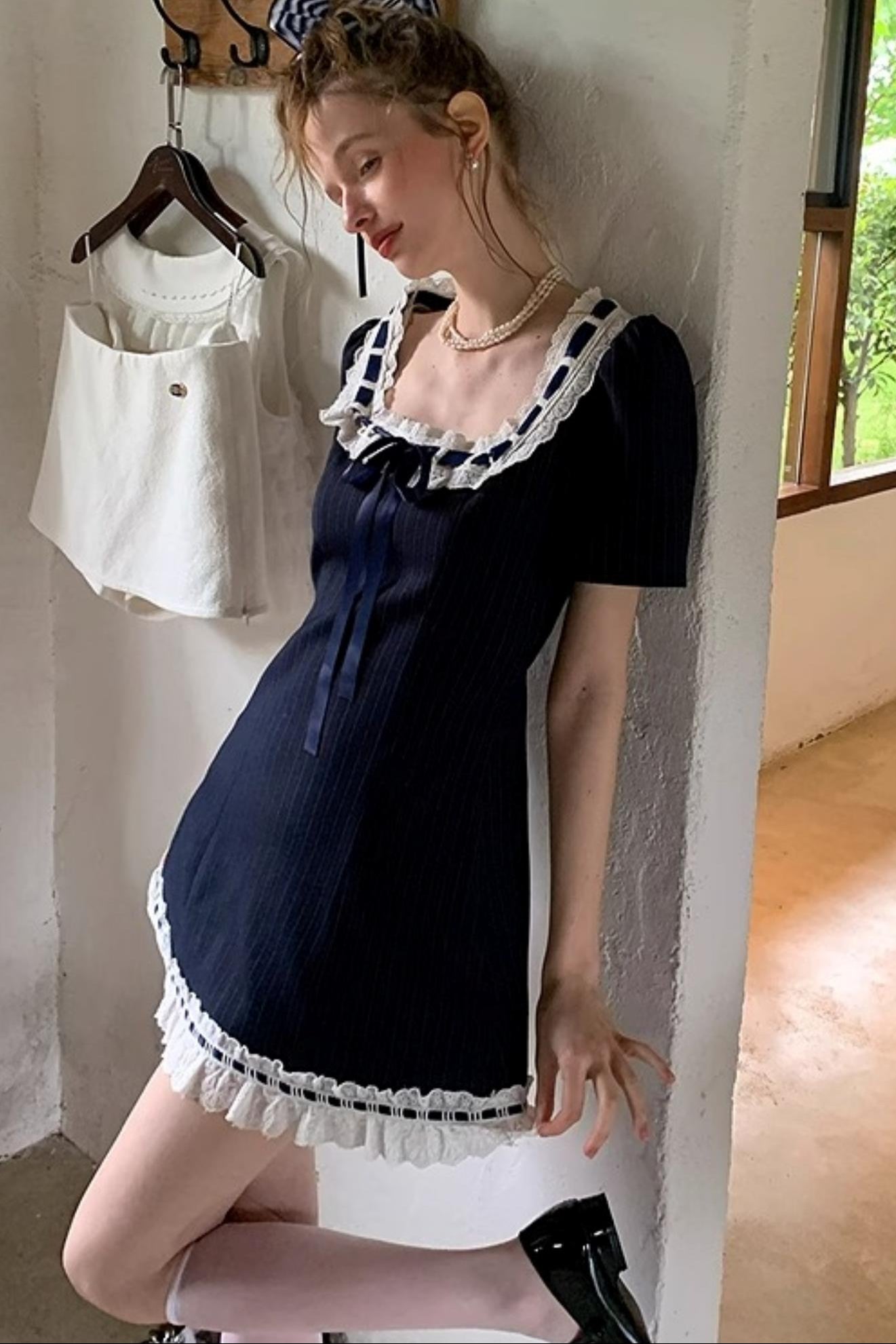 Striped Lace A-line Dress