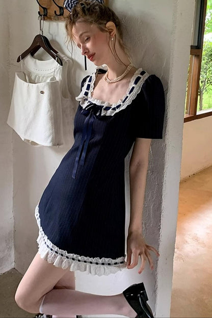 Striped Lace A-line Dress