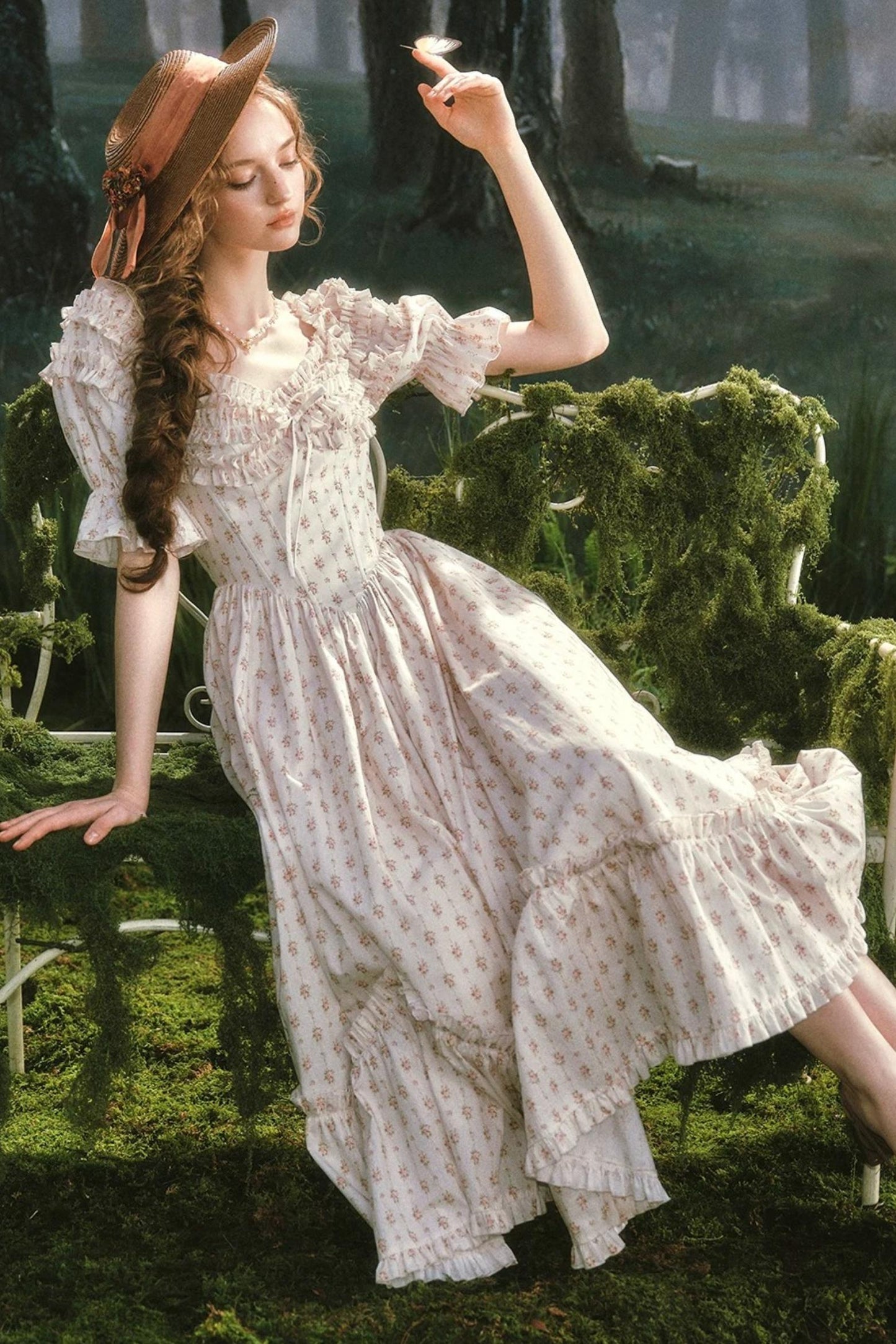 French Floral Fishbone Dress