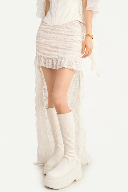 Irregular Lace Ribbon Skirt
