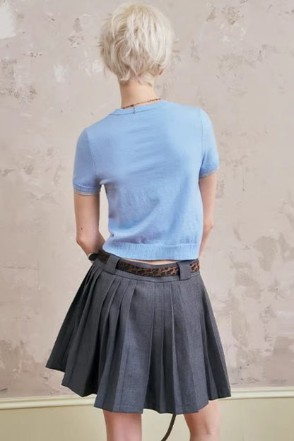 Lace-Up Collar Sweater Set-Up