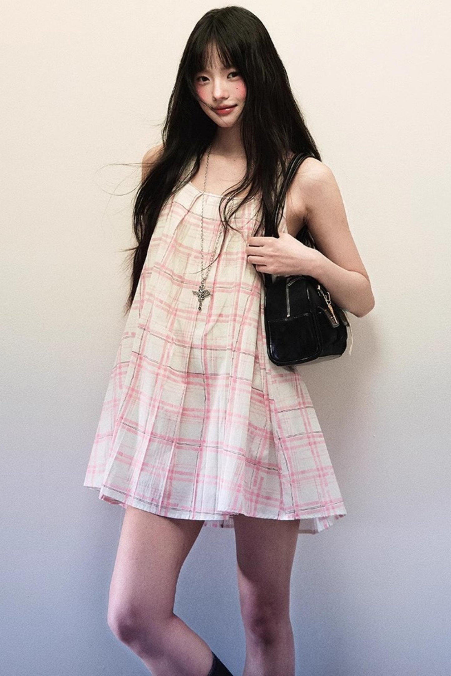 Pink Plaid Summer Vest Dress