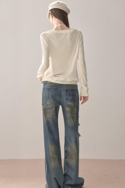Vintage Gradient Ripped Jeans