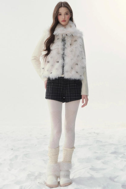 Polka Dot Plaid Fur Coat