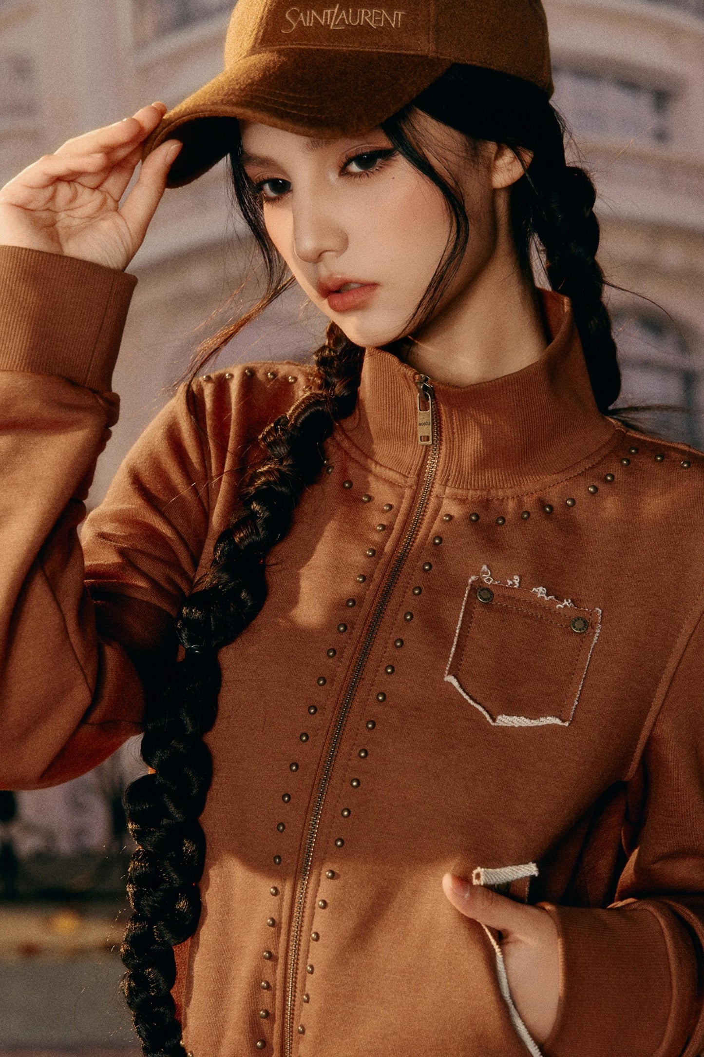 Retro Rivet Sweatshirt Jacket