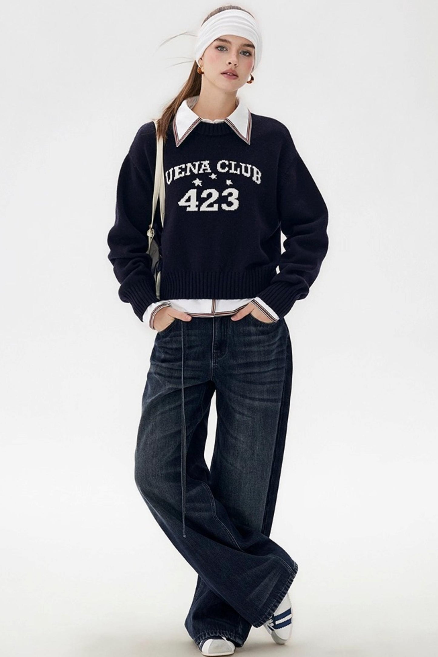 Navy Blue Wool Knit Sweater