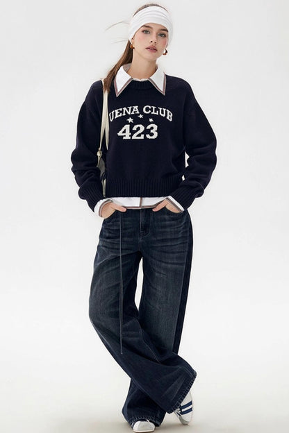 Navy Blue Wool Knit Sweater