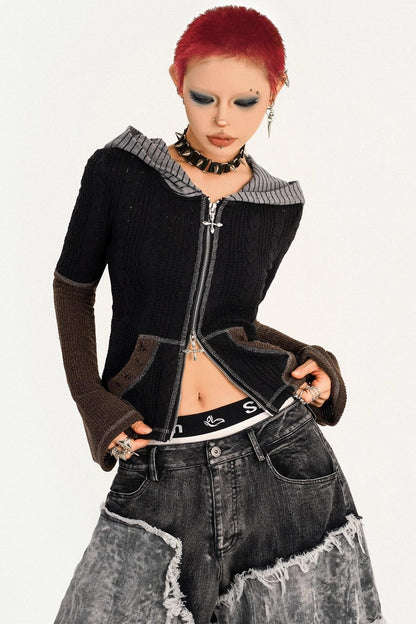 Retro Wasteland Color-Blocking Cardigan Jacket