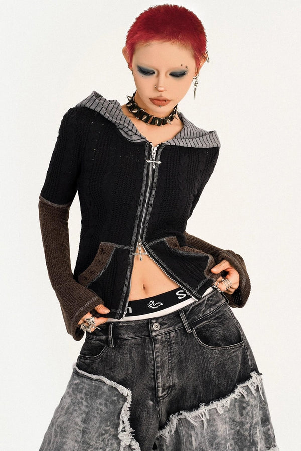 Retro Wasteland Color-Blocking Cardigan Jacket