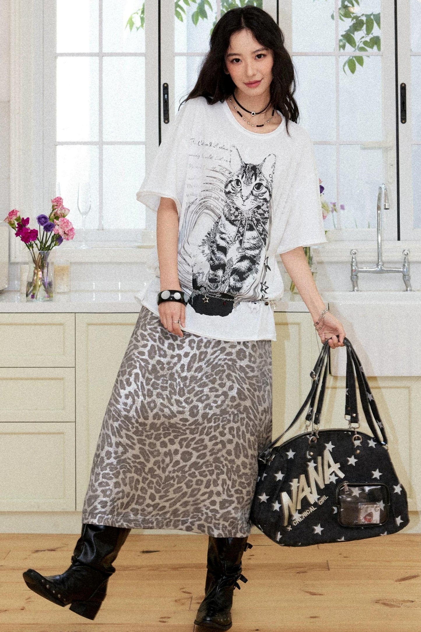 Retro Cat Print Top